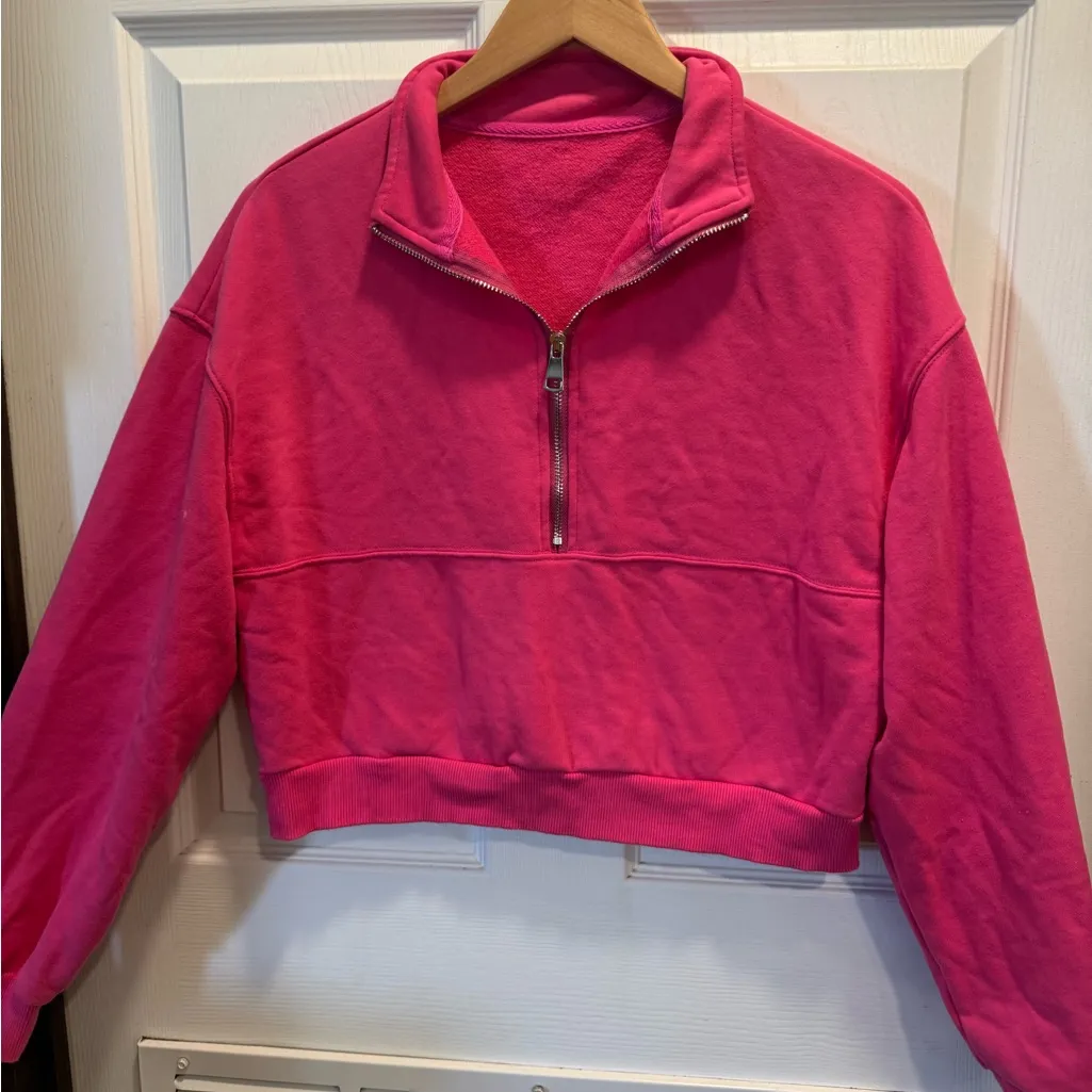 Fashion Quarter Zip Banded Bottom Cropped Sweatshirt Size M - Image 4
