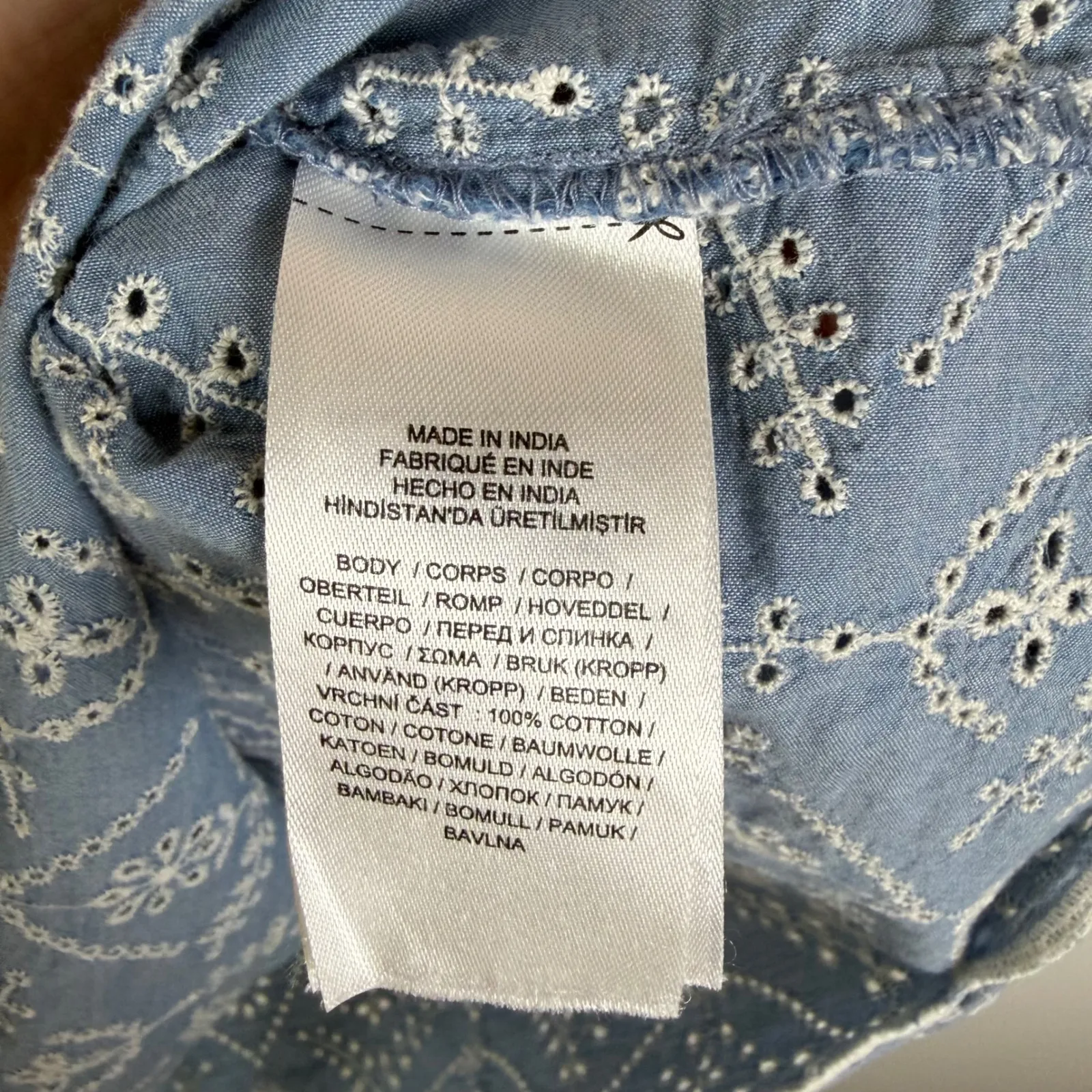 Lauren Ralph Lauren Eyelet Embroidered Blouse Medium Blue Cotton Cottage Preppy - Image 5