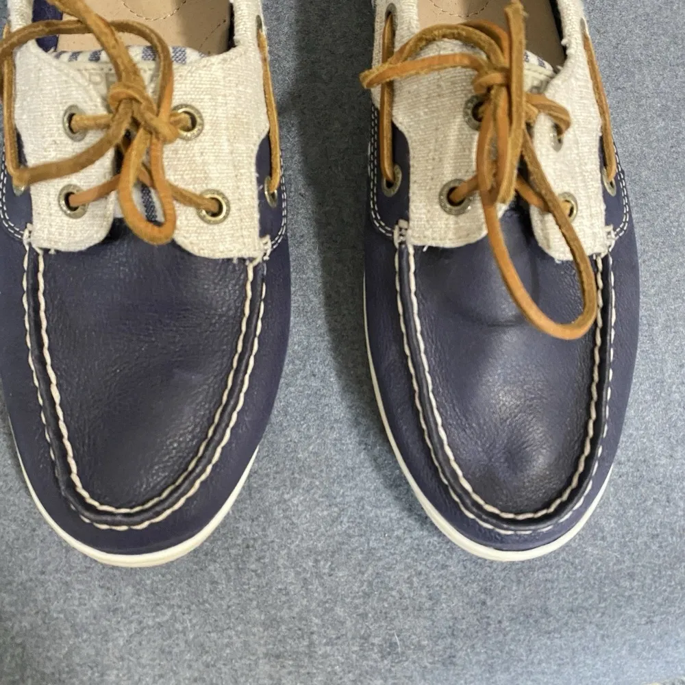 Sperry Women's Topsiders Women's 8M Blue Leather/Linen Canvas Close Toe Shoes - Image 3