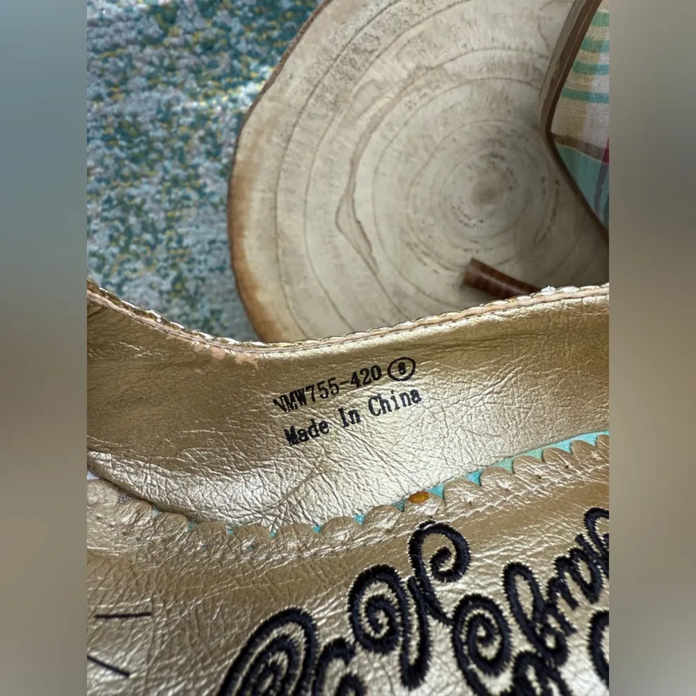 Vintage Y2K Naughty Monkey plaid gold leather bow heels, size 8 Green - Image 7