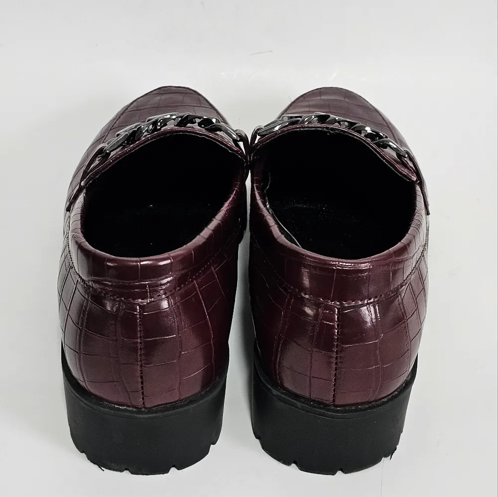 Sugar Maroon Croco Embossed Chain Detail Faux Leather Lofers Size 8½ Purple - Image 3