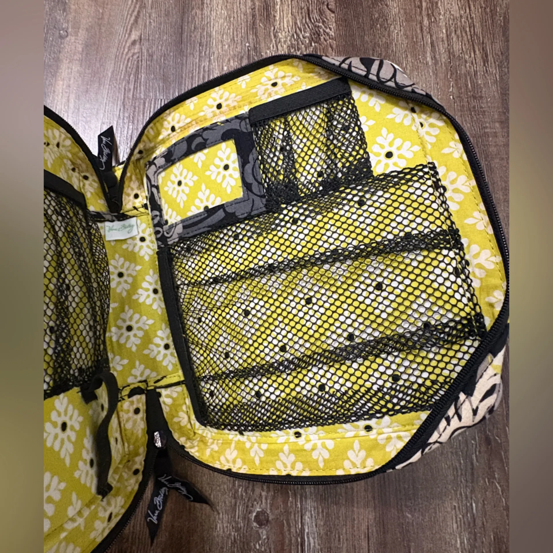 Vera Bradley Tech Organizer Baroque Black Yellow Floral Zip Mesh Pockets - Image 5