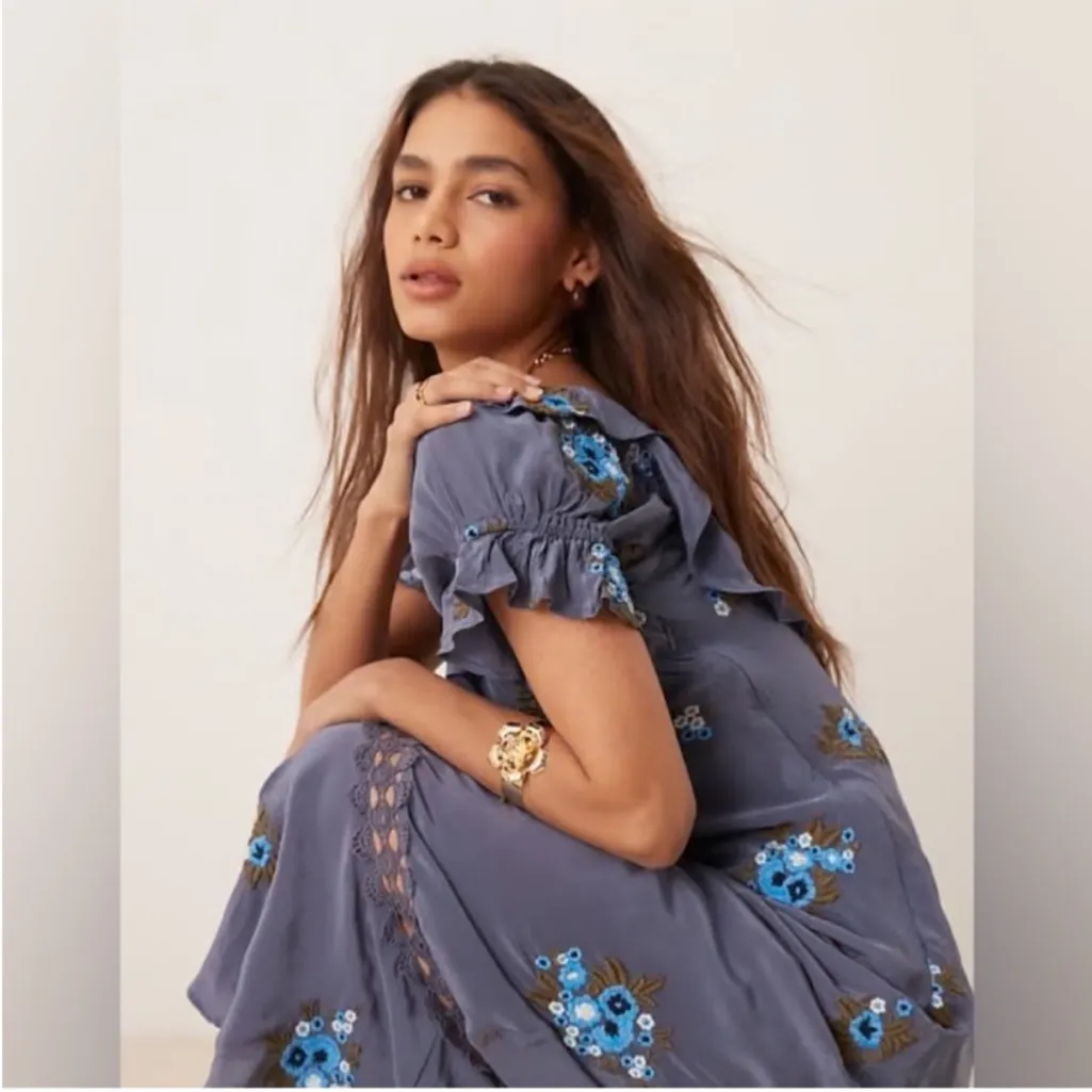 Free People Bali Santa Cruz Maxi Embroidered Floral Dress S - Image 4