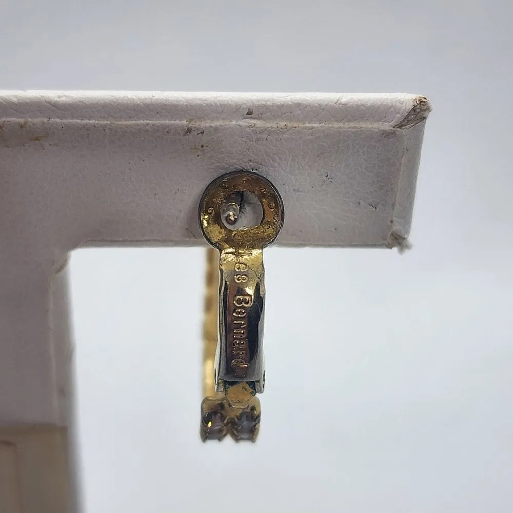 Vintage Les Bernard Gold & Clear Rhinestone Hoop Earrings - Image 5