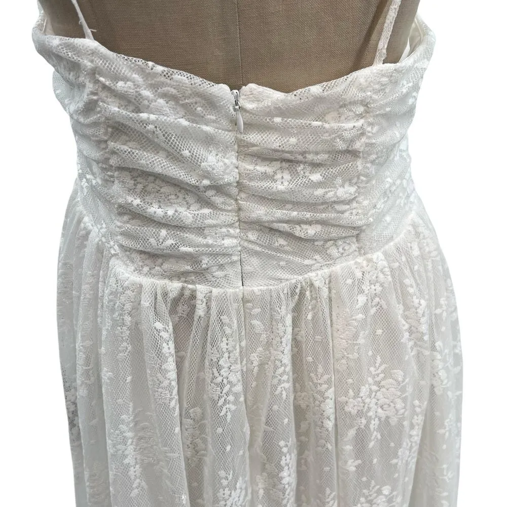 Lulus Charismatic Sweetie White Lace Ruched Tie-Strap Midi‎ Dress Size XL - Image 8