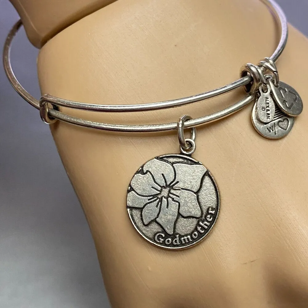 Alex and Ani Godmother Charm Bangle Silver Tone Bracelet Adjustable - Image 2