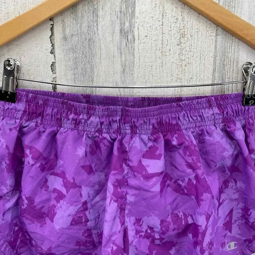Champion Running Shorts Womens Small Purple Camo Built-in Briefs Pocket Elastic - Image 2