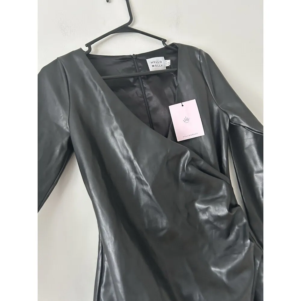 Hello Molly Black Catwoman Mini Dress Asymmetrical Front Slit Sexy Party Medium - Image 4