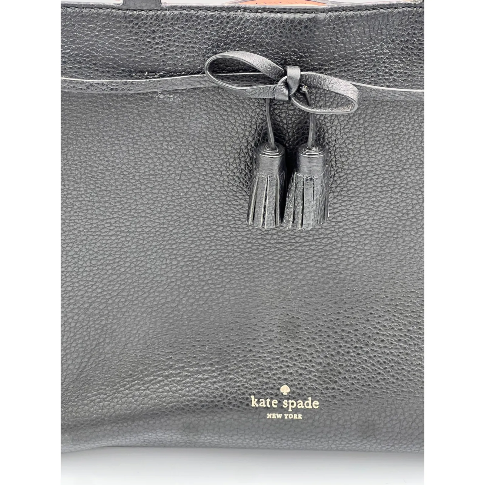 Kate Spade New York Black Leather Satchel Tote Bag Tassel Bow Medium Pink READ** - Image 2