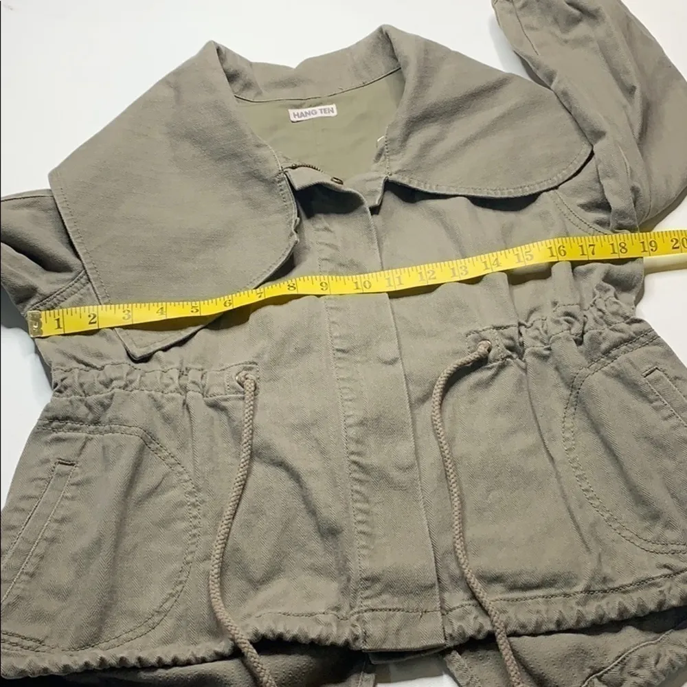 Hang Ten 3/4 Sleeve Oversized Collar Crop‎ Jacket Green S - Image 4