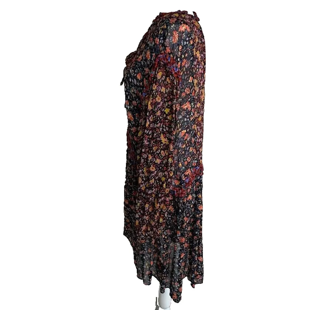 Anthropologie Helene Floral Ruffle Trim Boho Tunic Dress Size Small Oversized - Image 5