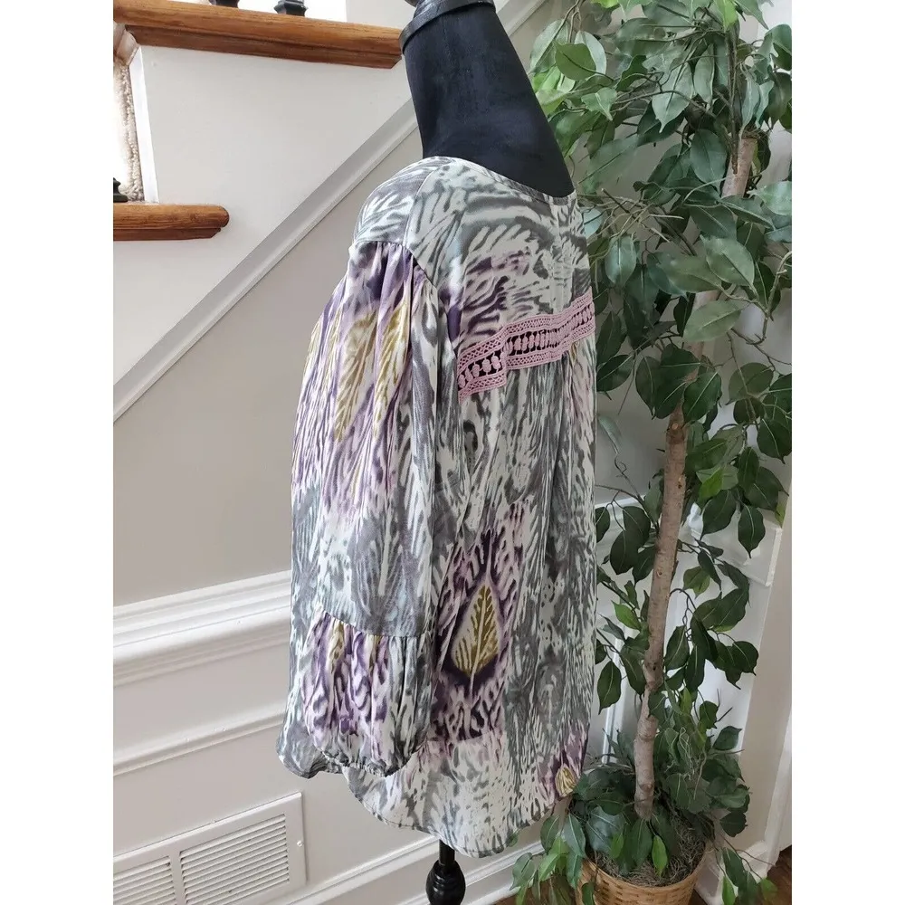 Marc Bouwer Multicolor Long Sleeve Round Neck Drawstring Top Blouse Size Large - Image 5