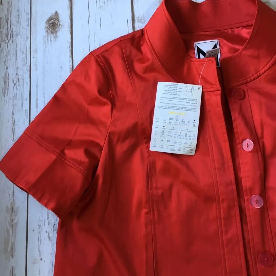New Marc Bouwer Cropped‎ Blazer Jacket Women L 14 16 Red Swing Work Short Sleeve Size L - Image 2
