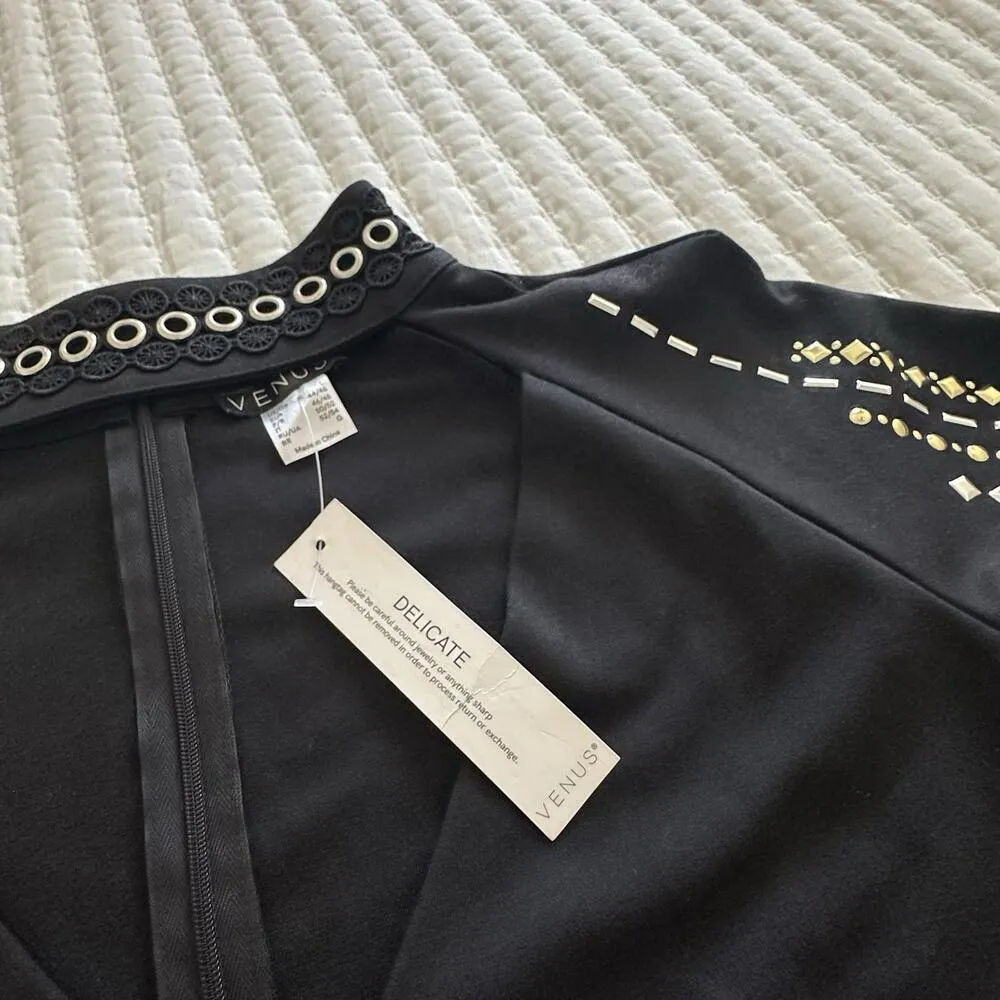 Venus Silver Tone Studded Long Sleeve Cut Out Chest Shirt Top Sz L Large NWT - Image 11