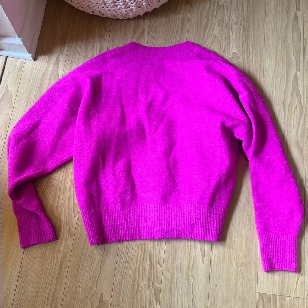 Zara V-Neck Sweater in Bold Pink - Image 4