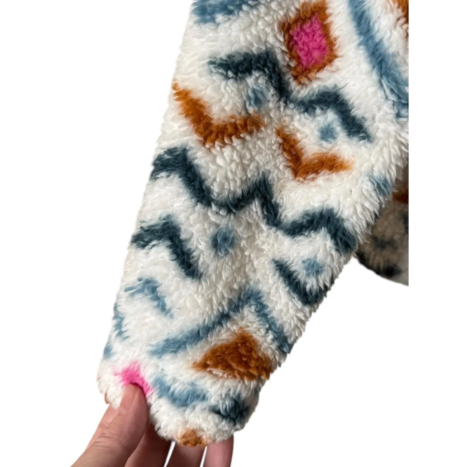 Eddie Bauer 1/4 Zip Fleece‎ Pullover Sweater Women's Small Aztec Faux Fur Fuzzy - Image 3