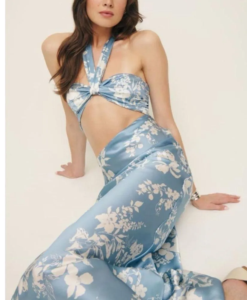 Reformation 100% silk Blue Floral Dress NEW - Image 3