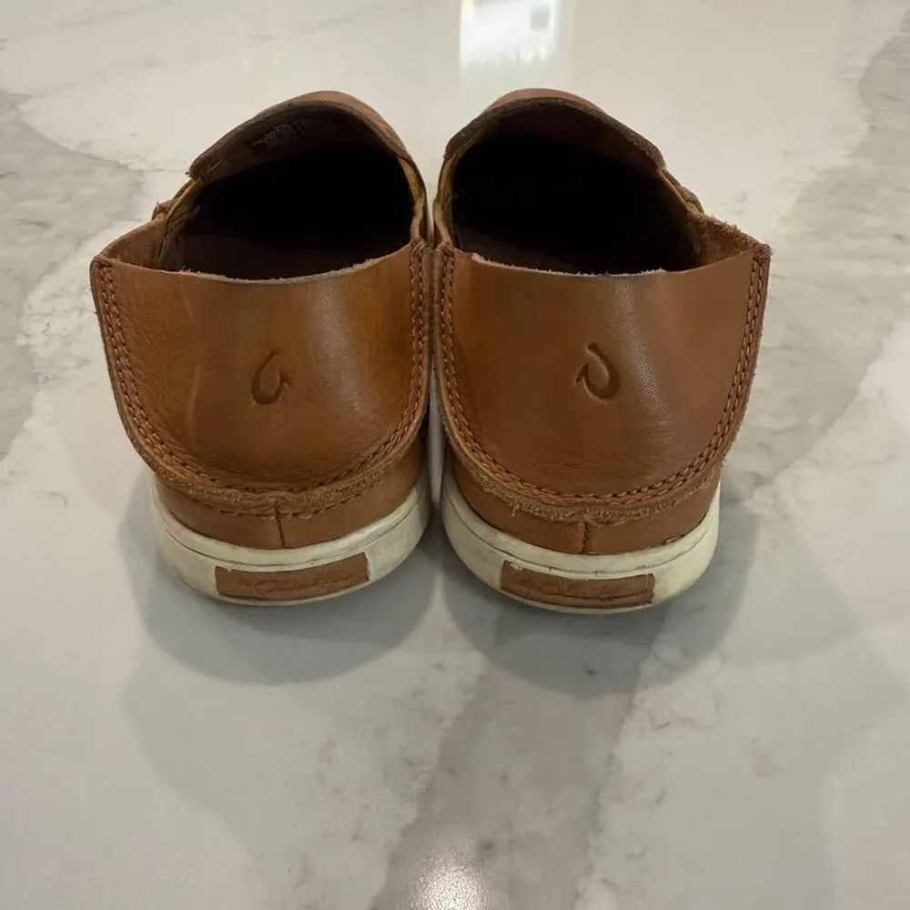OluKai Pehuea Leather SlipOn Two Way Loafer Shoes Womens 7 Floc Fox Brown Slides - Image 3