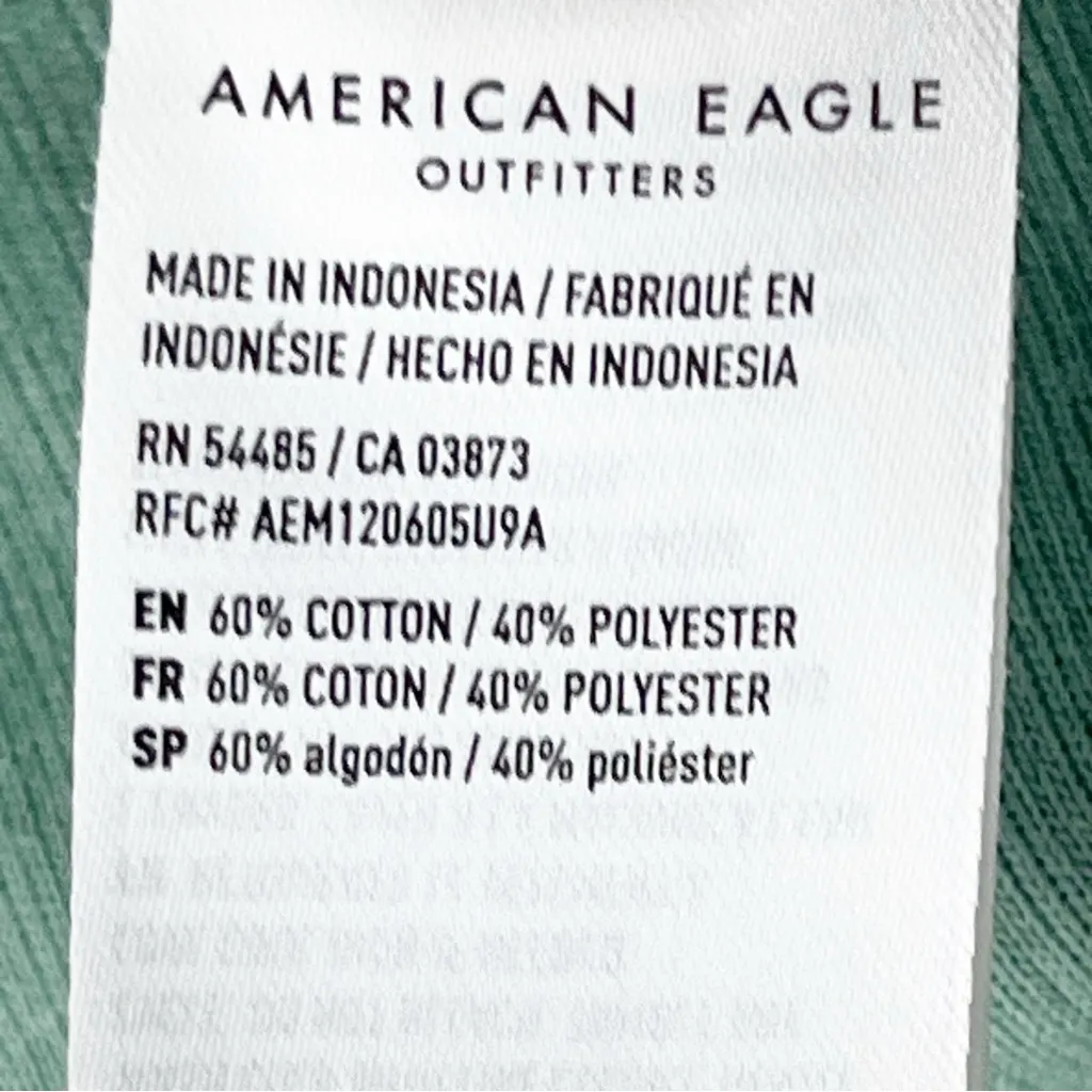 AMERICAN EAGLE Green Chest Pockets Long Sleeves Hoodie Button Shacket Medium - Image 4