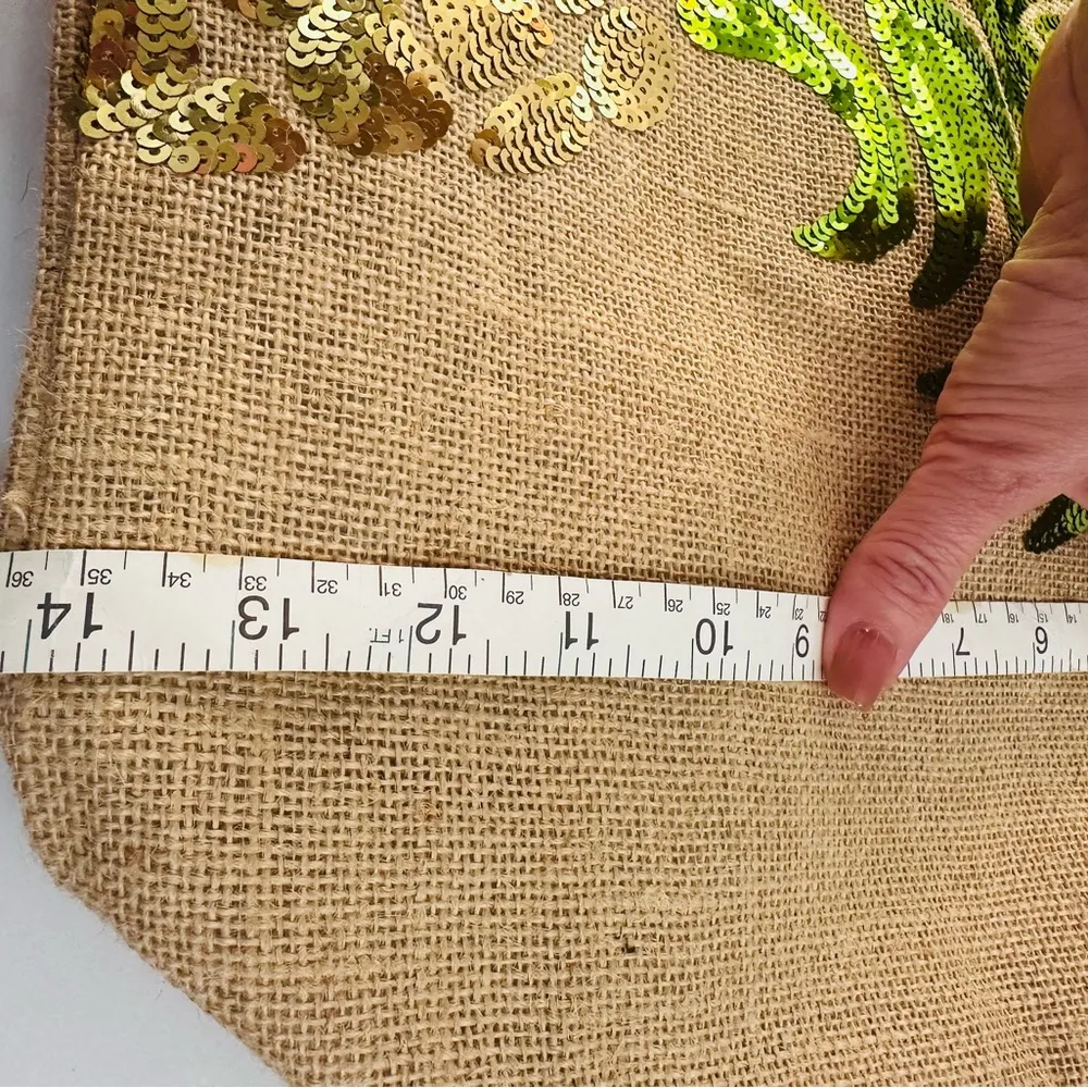 Jute Bon Voyage Beach Sequin Pineapple Beach Travel Tote Bag Vacation Tan NWT - Image 7