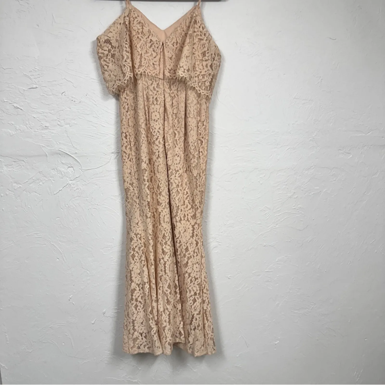 Lulus Peach Lace Maxi Dress Womens XS Formal Prom Bridesmaid Strappy High Slit - Image 12