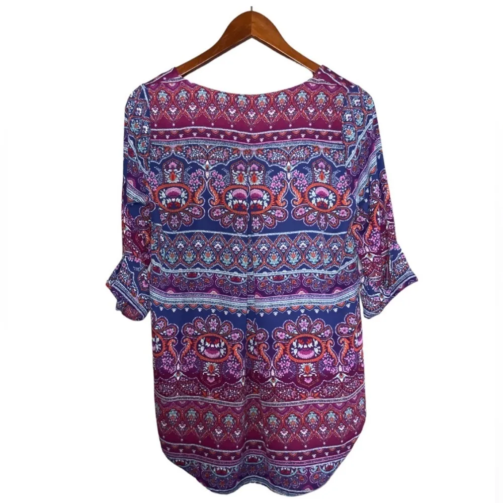 Stitch Fix Renee C. Purple Mediterranean Print V-Neck 3/4 Sleeve Blouse S NWT - Image 2