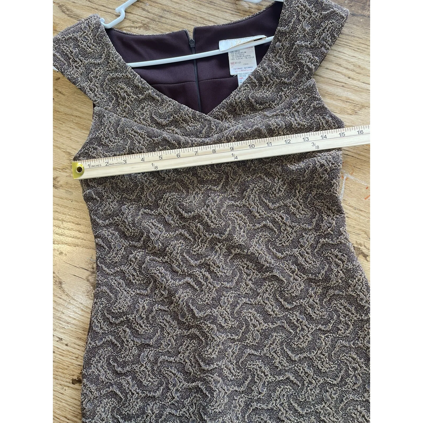 Vintage Joseph Ribkoff Couture Bronze‎ Cocktail Dress Size 8 Glitter Bodycon - Image 7