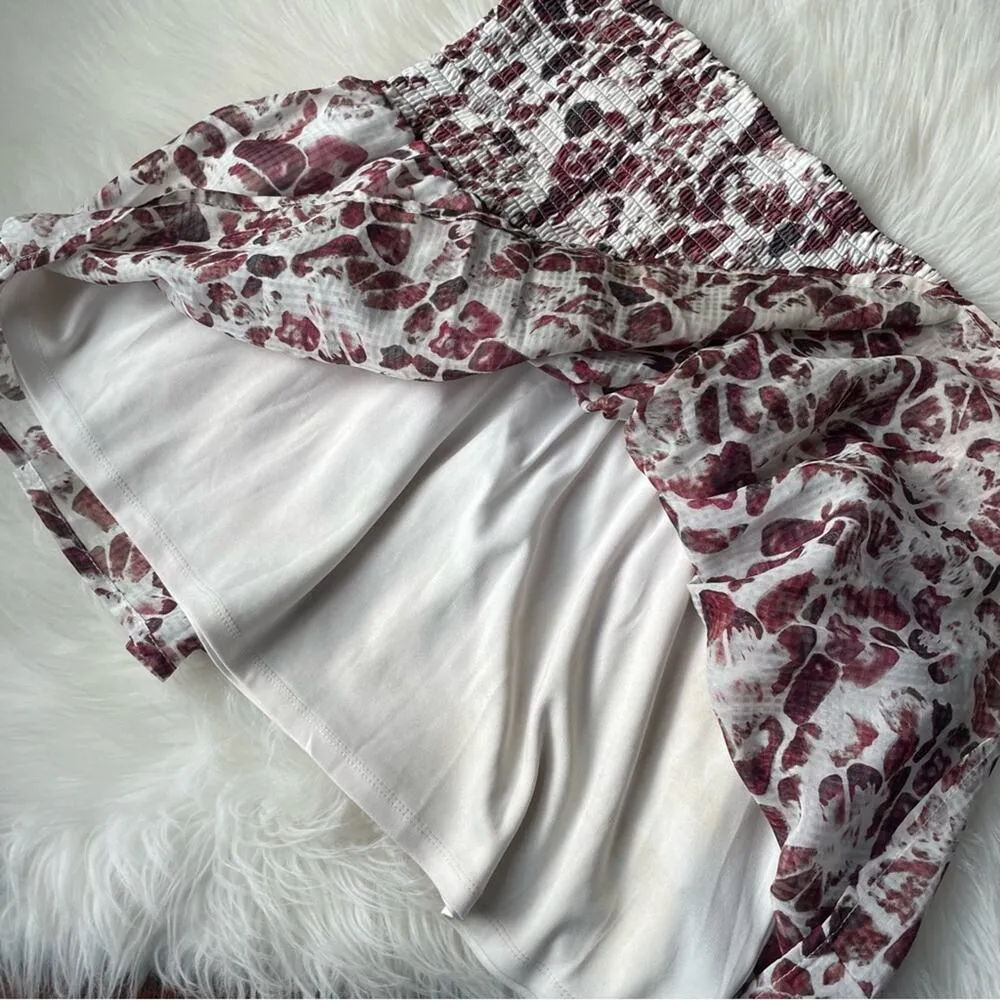 Y2K Cream & Burgundy Floral Mini Skirt Smocking Waist Size undefined - Image 7