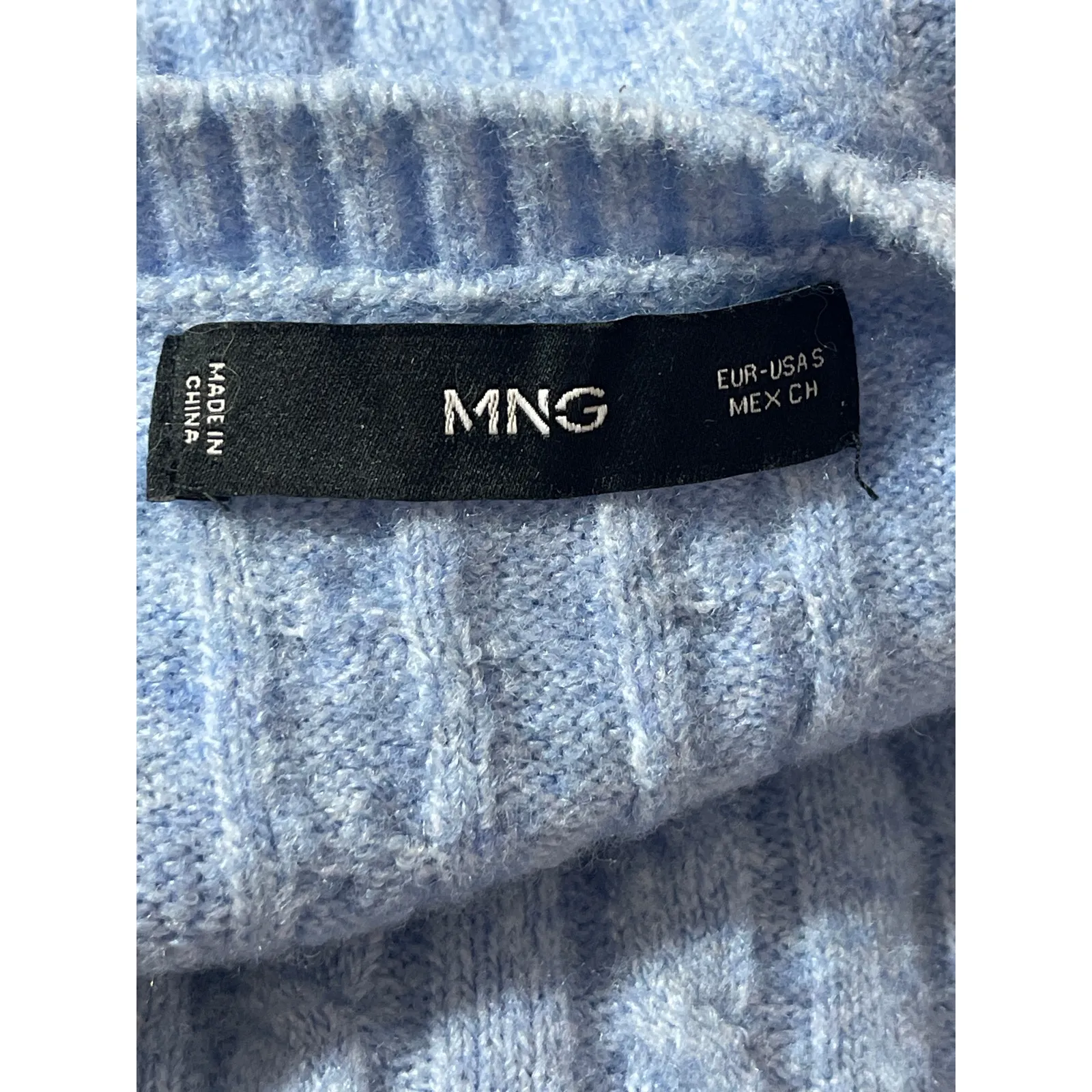 MNG Mango Women's Blue Cable Rib Knit Crew Neck Long Sleeve Sweater Top Size S - Image 3