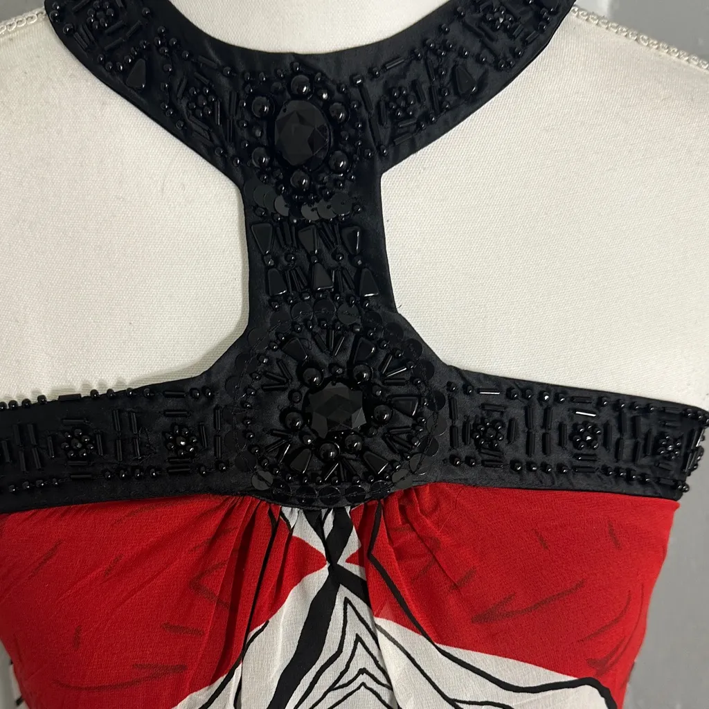 Vibrant Multicolor Abstract Print Maxi Dress | Flowing Silhouette. Red Size XS - Image 7