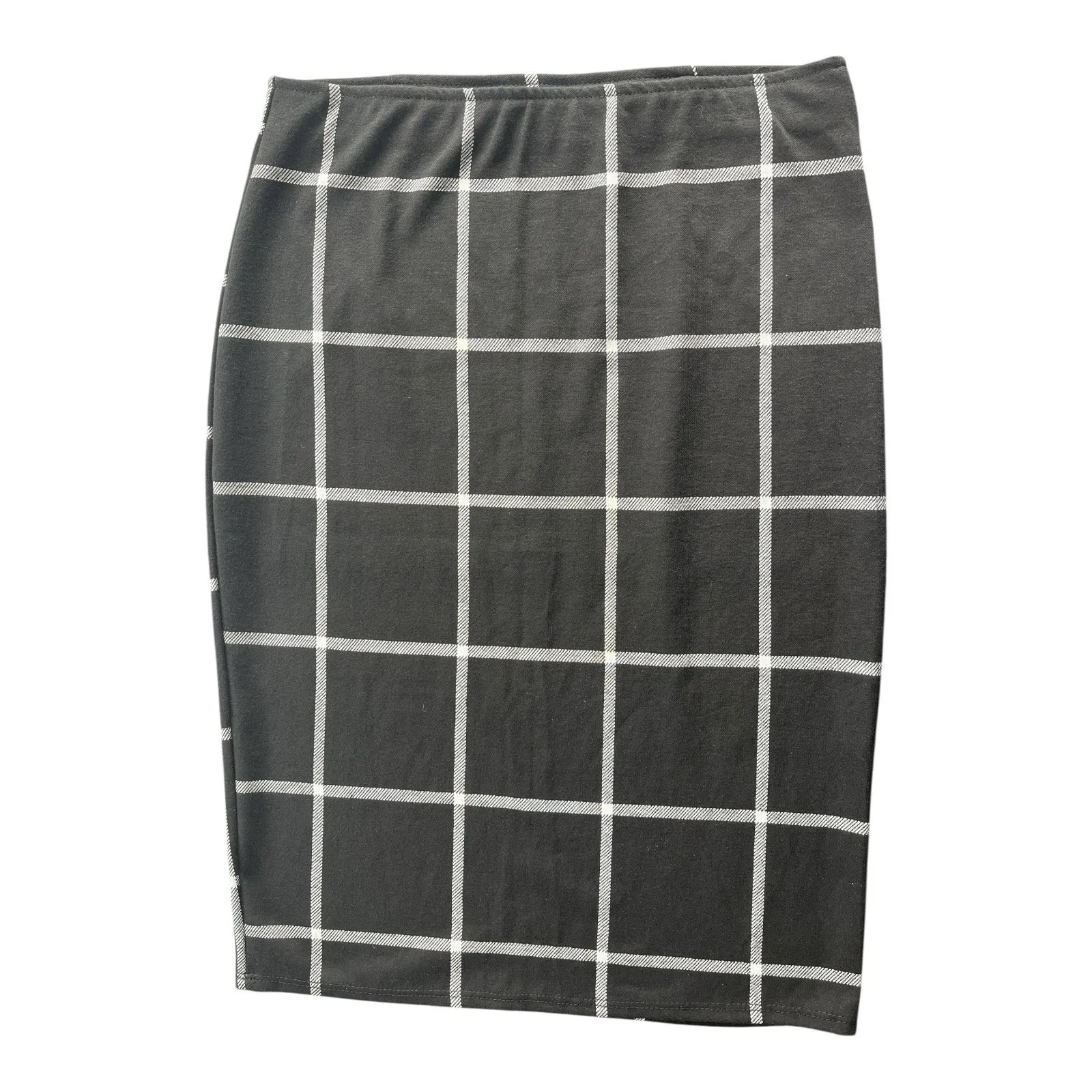Rainbow Pencil Midi Stretch Plaid Black Skirt Medium Business Casual Academia - Image 2