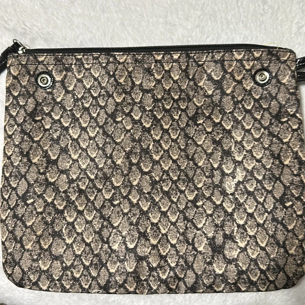 Coach GunMetal Travel Pouch Small Makeup Bag Black Fabric Snake Pattern - Image 2