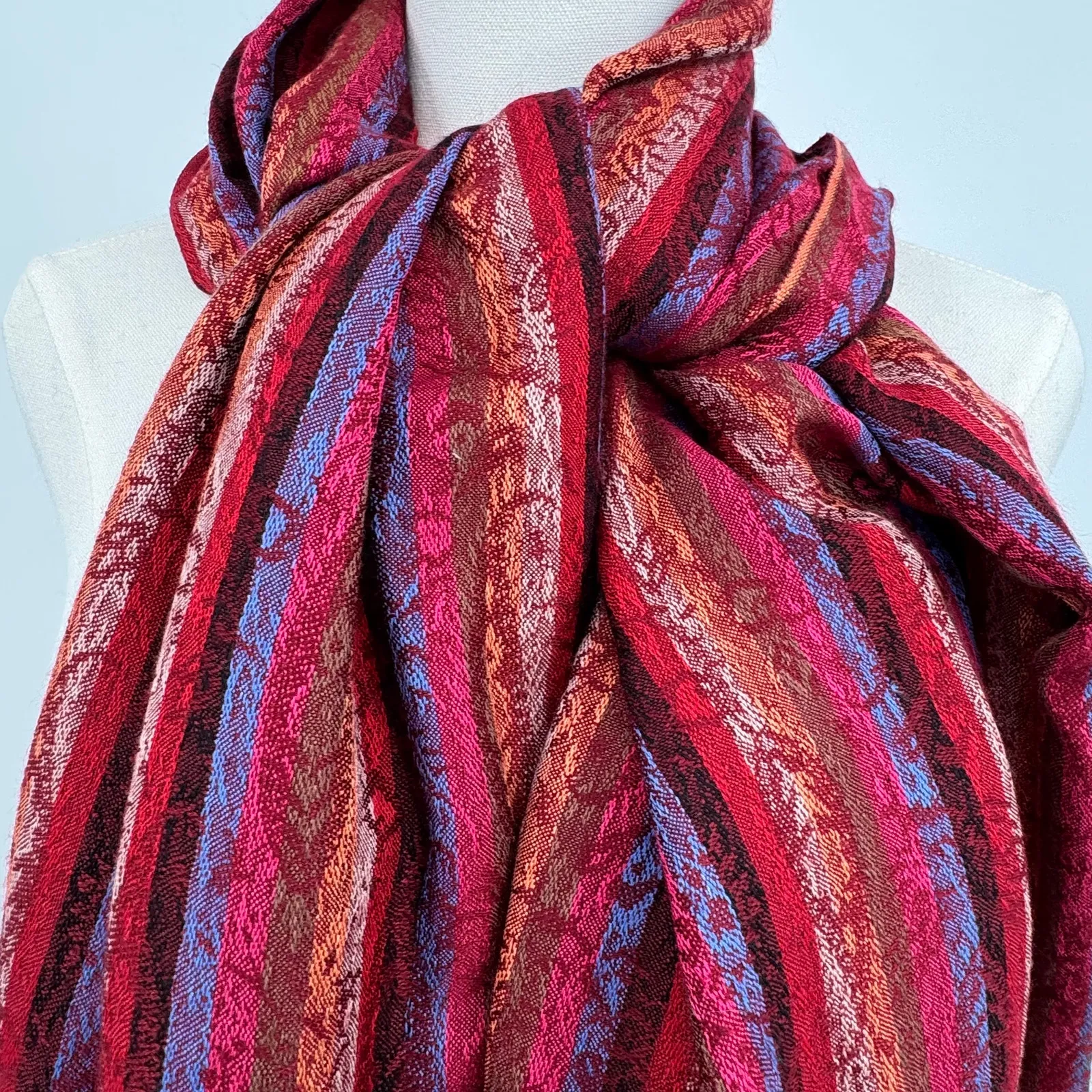 Pashmina silk blend tassel fringe wrap scarf shawl paisley wine red burnt orange - Image 5