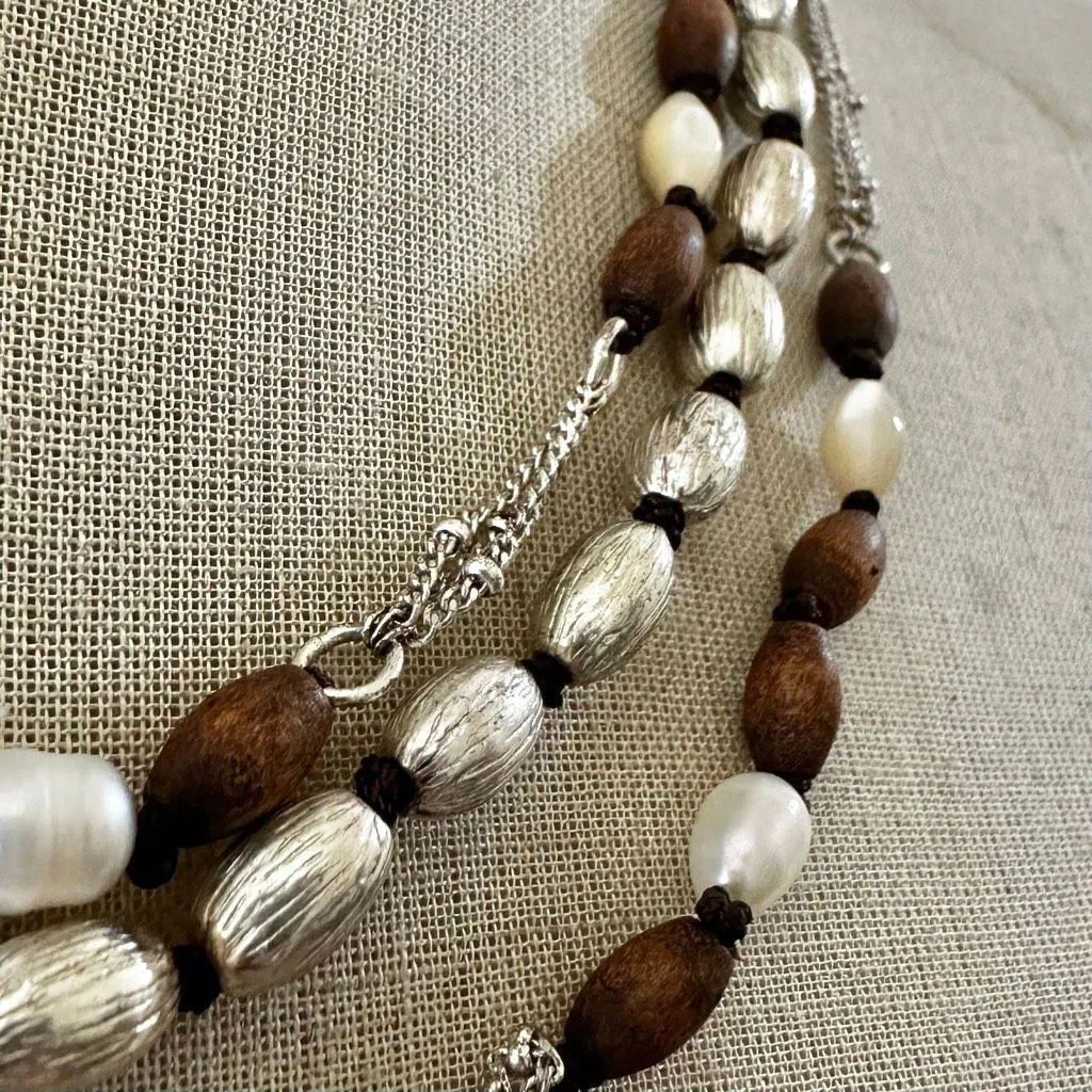 Sigrid Olsen Multi-Strand Wood, Silver-Tone & Freshwater Pearl Necklace - Image 2