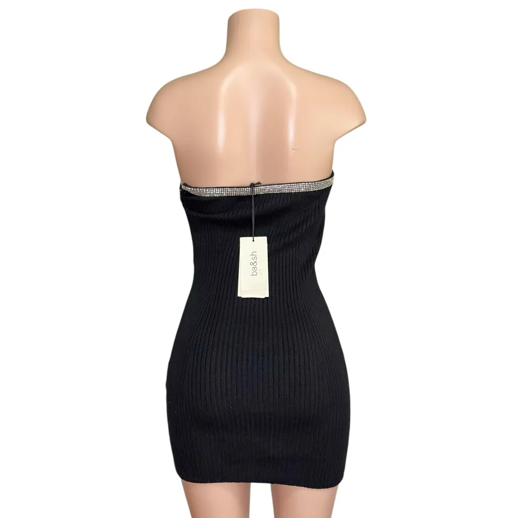 BA&SH Diana Strapless Crystal Embellished Ribbed Mini Bodycon Dress, Black, 0/XS - Image 9