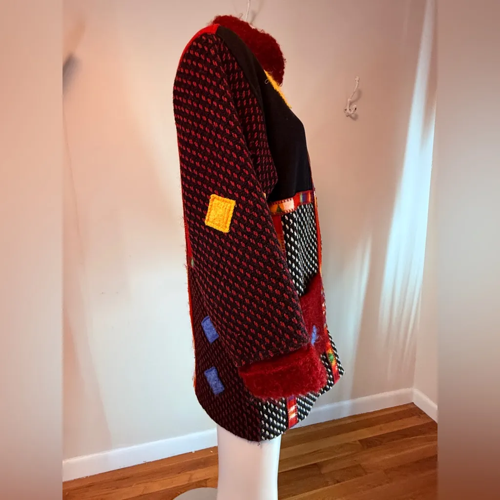 Coloratura Southwestern Western Aztec Patchwork Wool Jacket Mid Length Lg VTG Red - Image 11