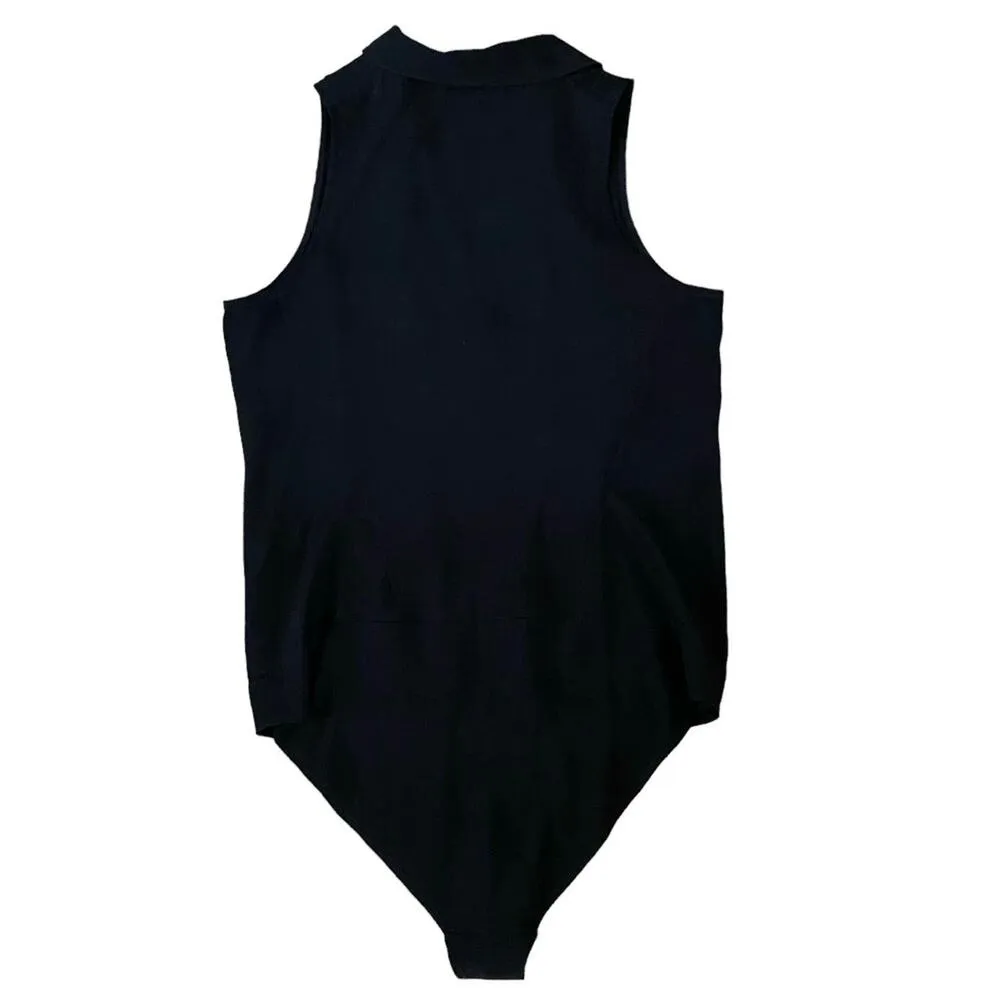 Obakki Size 2 US S Black Silk Collared Bodysuit Sleeveless Snap Front - Image 2