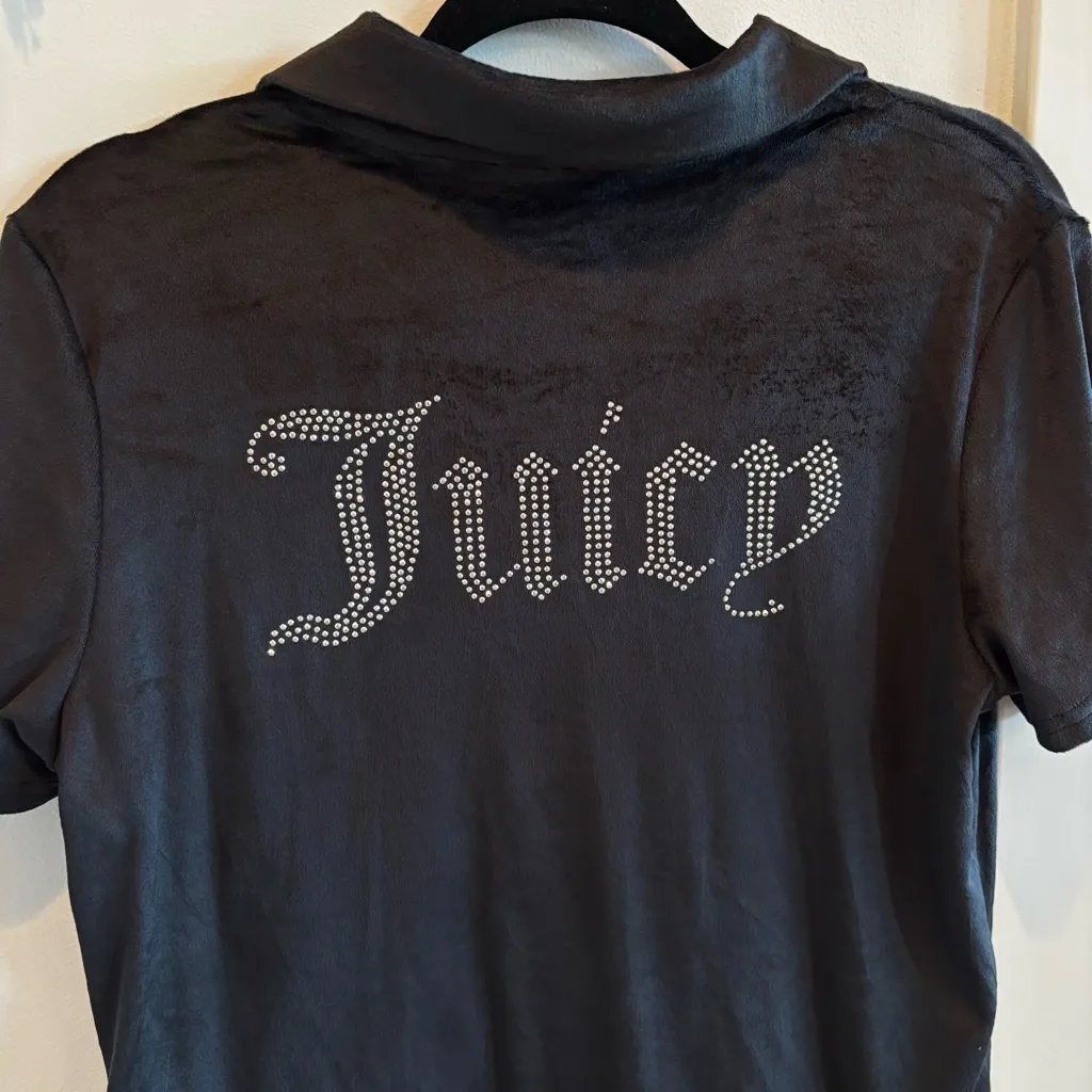 Juicy Couture Black Velour Button Up Sleepwear Top Stud Bling Juicy Back Size L - Image 7
