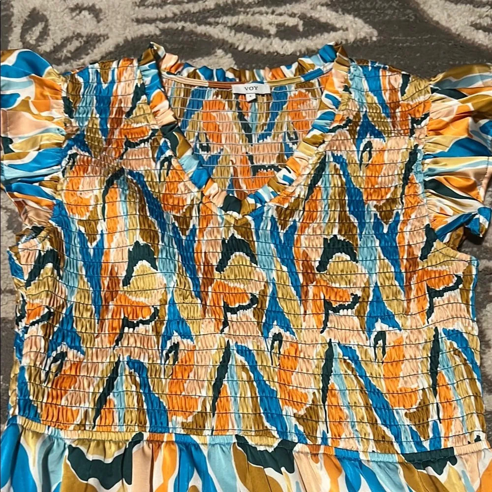 Voy Blue and Orange Tiered Ruffled dress new boutique dress Size L - Image 3