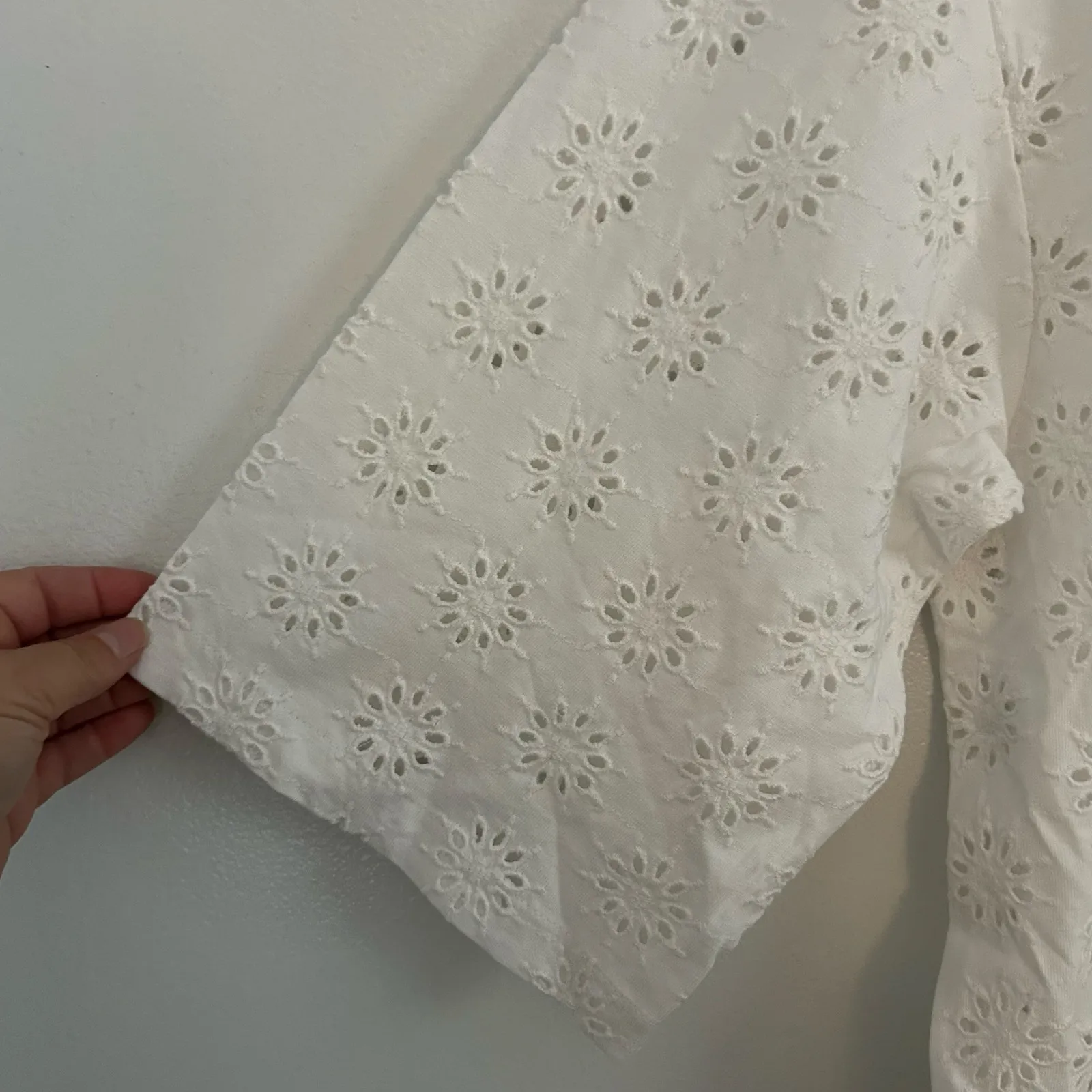 Madewell Women's Floral Eyelet Embroidered Wide-Sleeve Boxy Tee White S New - Image 4