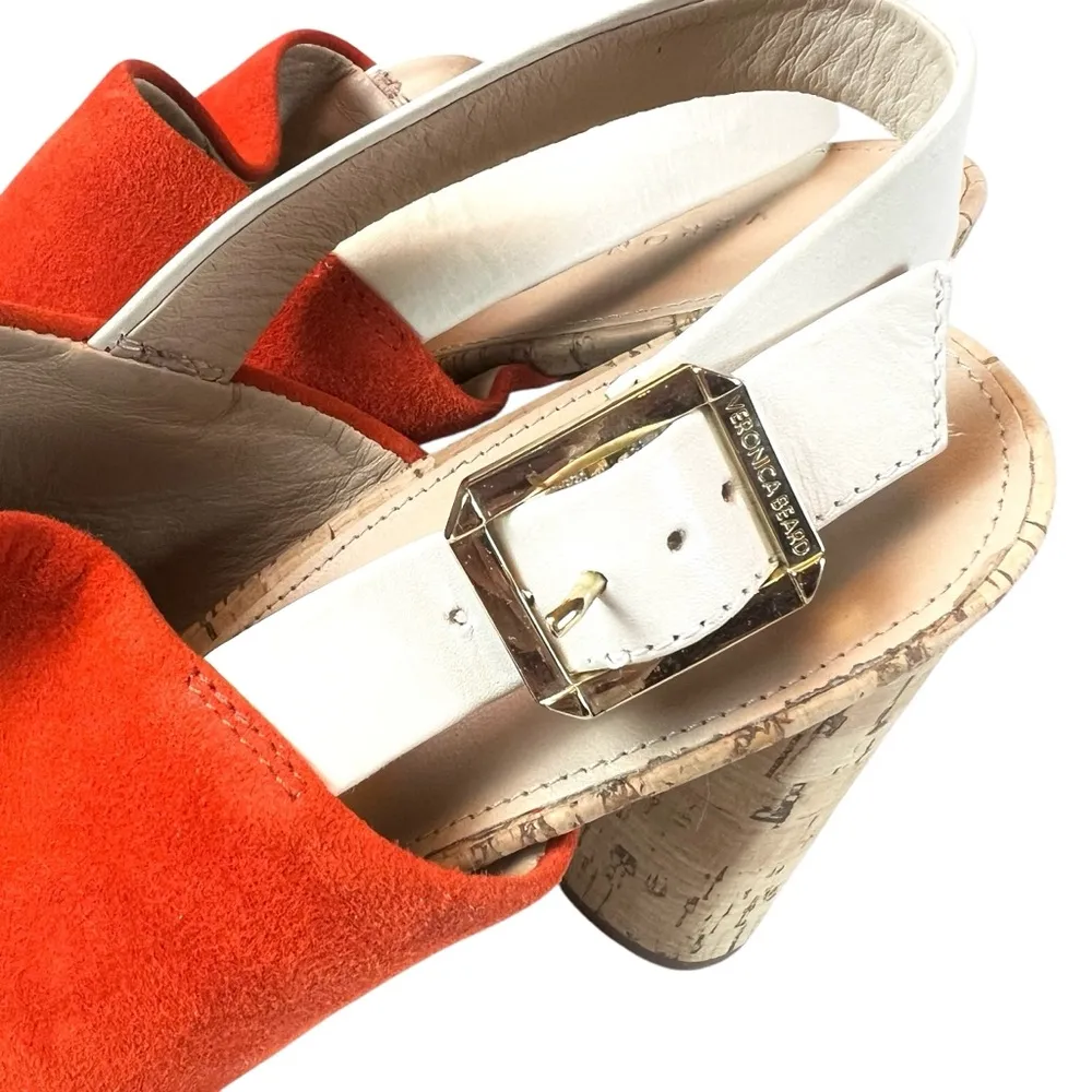 Veronica Beard Orange Suede Cork Heel Peep Toe Heels Women’s Size 11M - Image 12