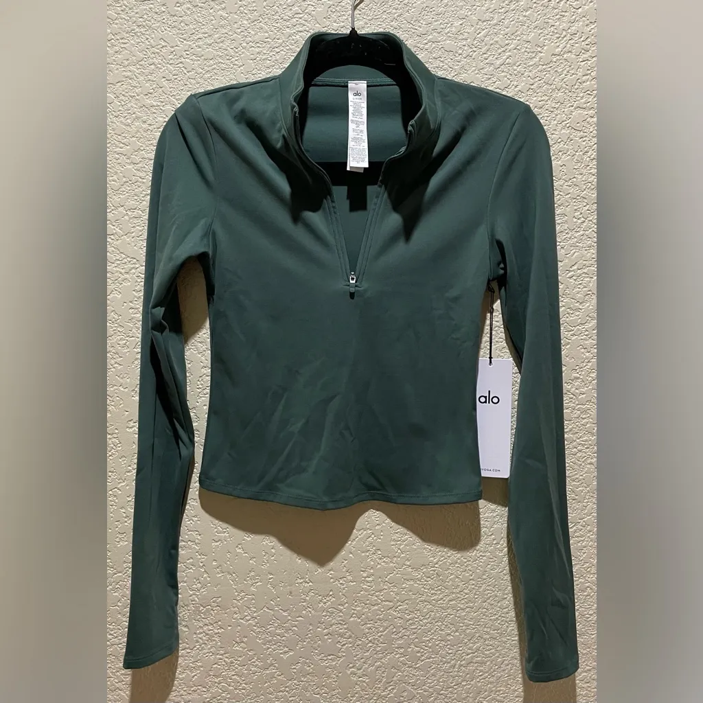 ALO Yoga Softsculpt Precision 1/4 Zip Long Sleeve Clover Green Size M - Image 3