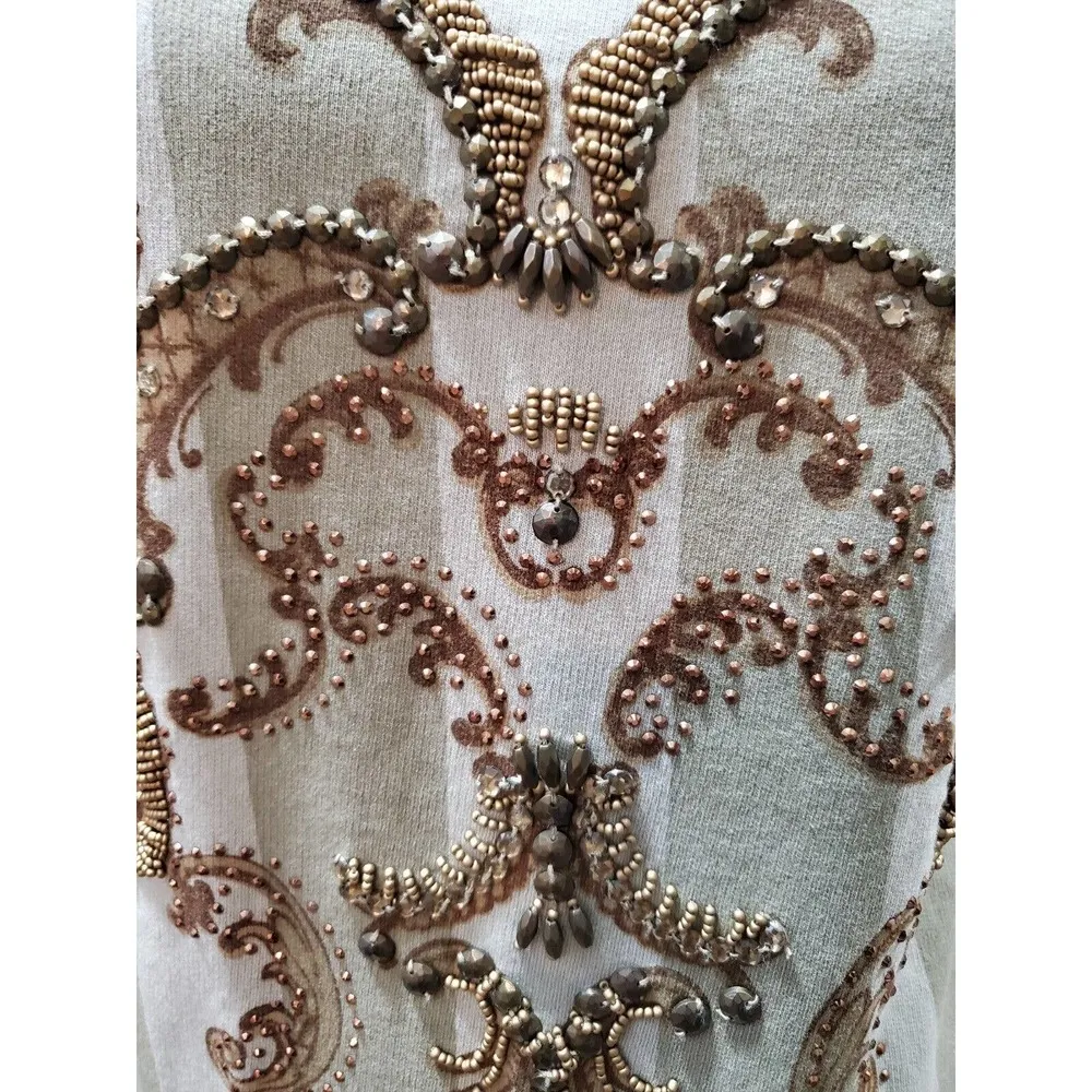 Perfect Way Womens Beige Striped Cotton Round Neck Long Sleeve Top Size Medium - Image 6