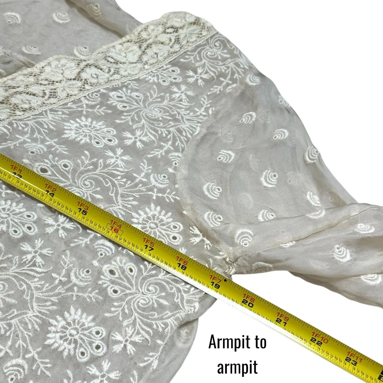 4LoveAndLiberty Johnny Was Ivory Sheer Embroidered Boho Ethereal Fairy Blouse S - Image 10