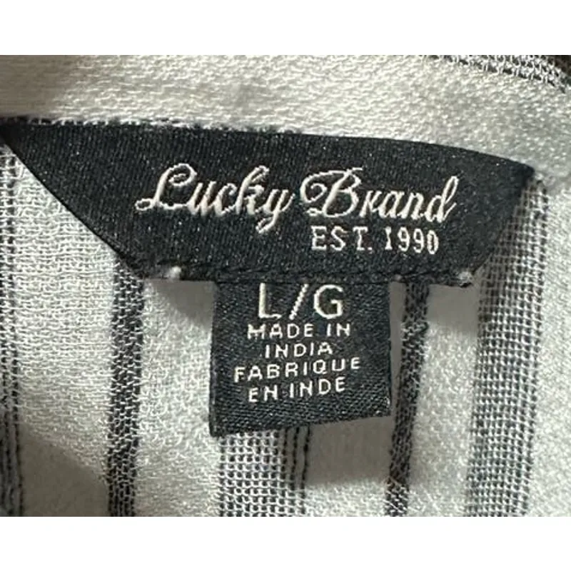 Lucky Brand Women's M Black Striped Long Sleeve Button-Up Shirt with Pocket‎ - Image 2