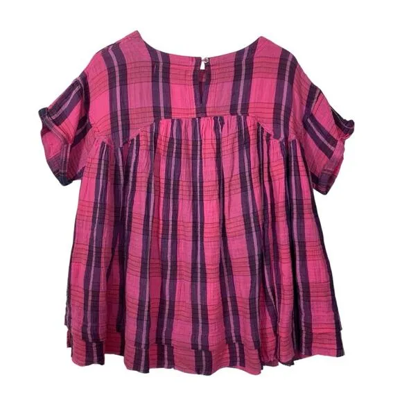 Free People NWT Women's Pink Moon City Plaid Top XS‎ - Image 3