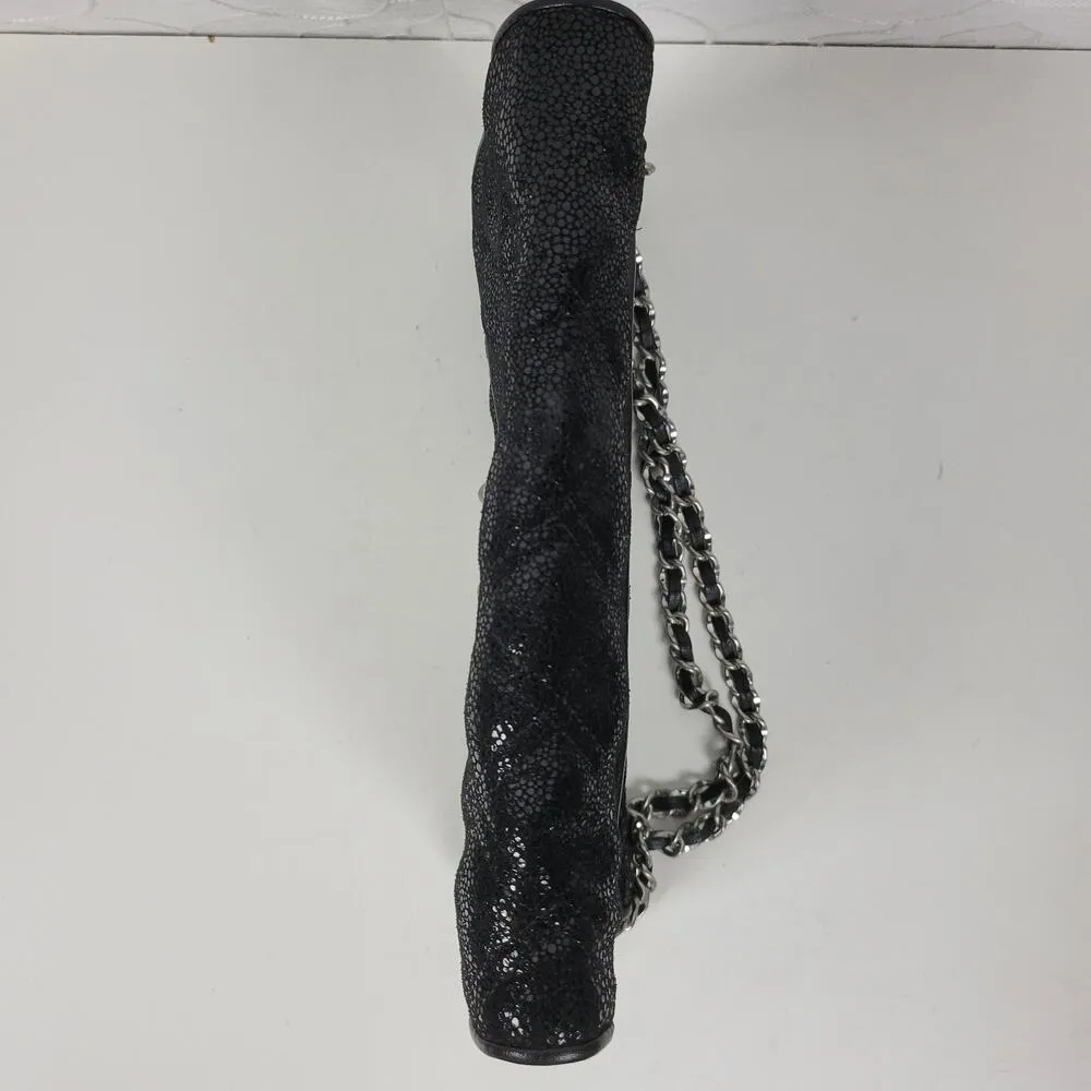 Judith Ripka Women's Clutch Black Stingray Quilted Leather Convertible Chain - Image 10