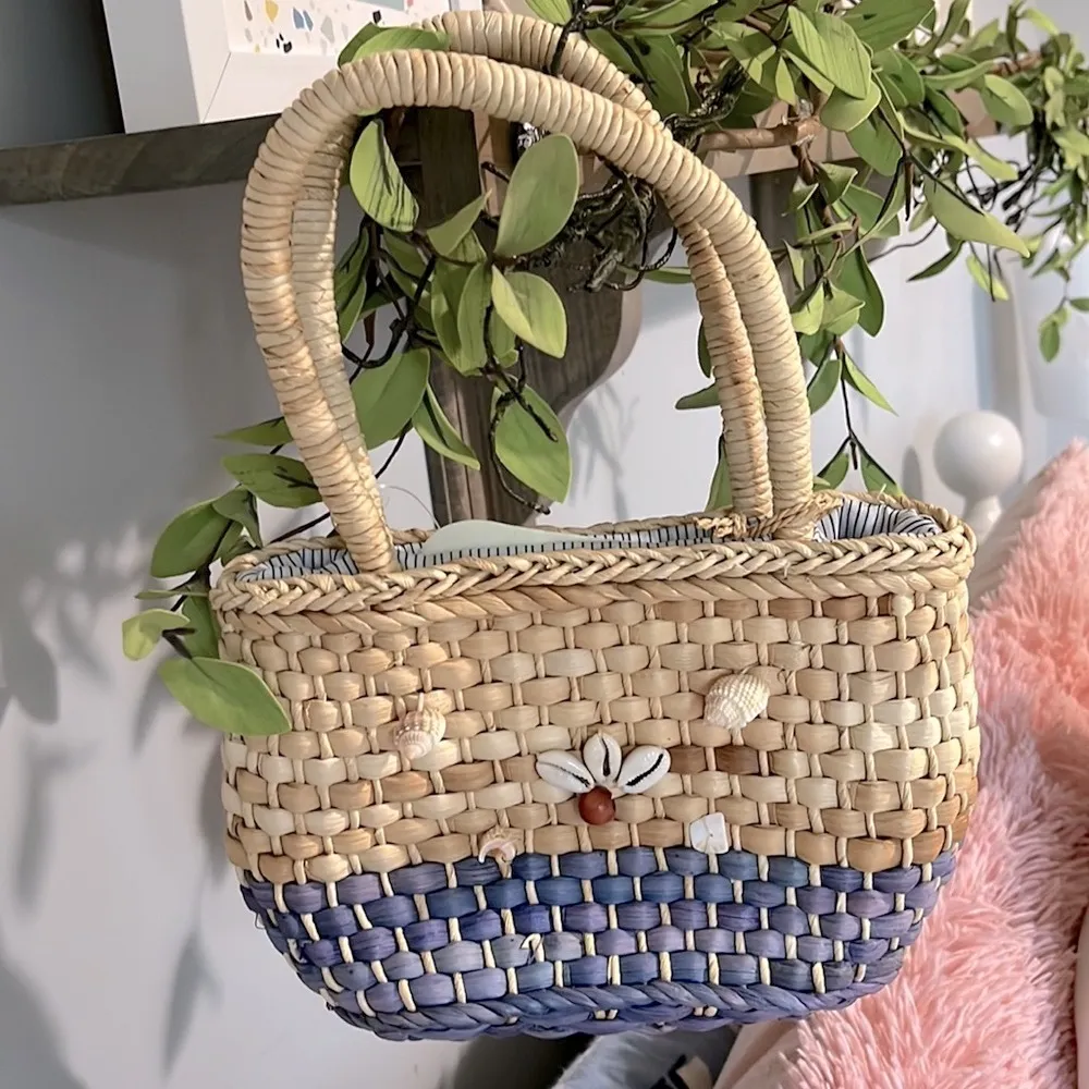 Straw Studios Mini Bag Purse Seashells Lined New Blue - Image 2