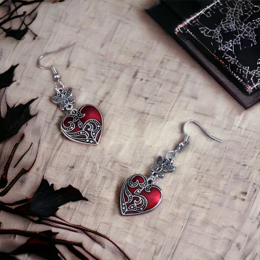1 Pair Gothic Retro Style‎ Punk Butterfly Red Heart - Image 3