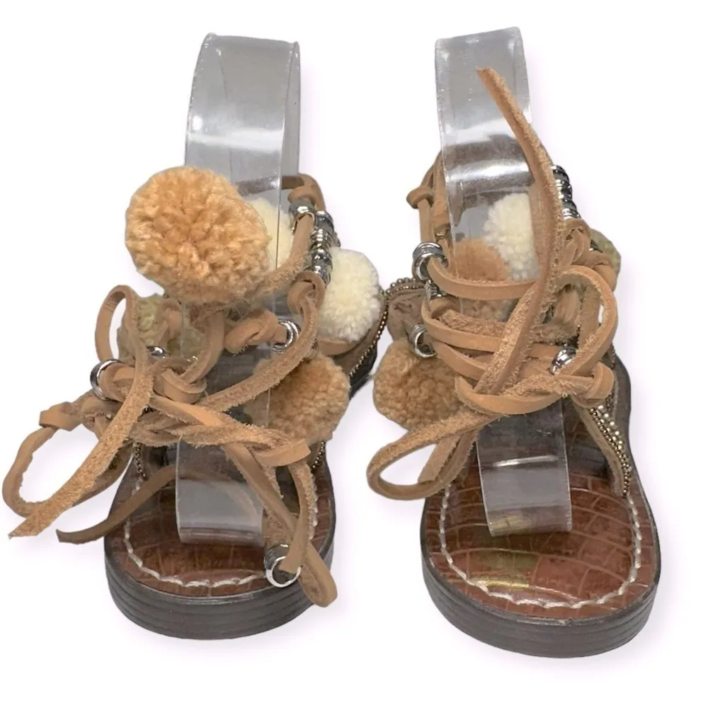Sam Edelman Women’s Size 7.5 Tan Graciela Leather Beaded Flat Strappy Sandals - Image 9